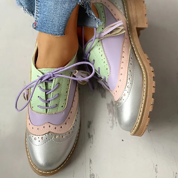 Womens Flats Shoes Oxfords Genuine Leather Lace Up