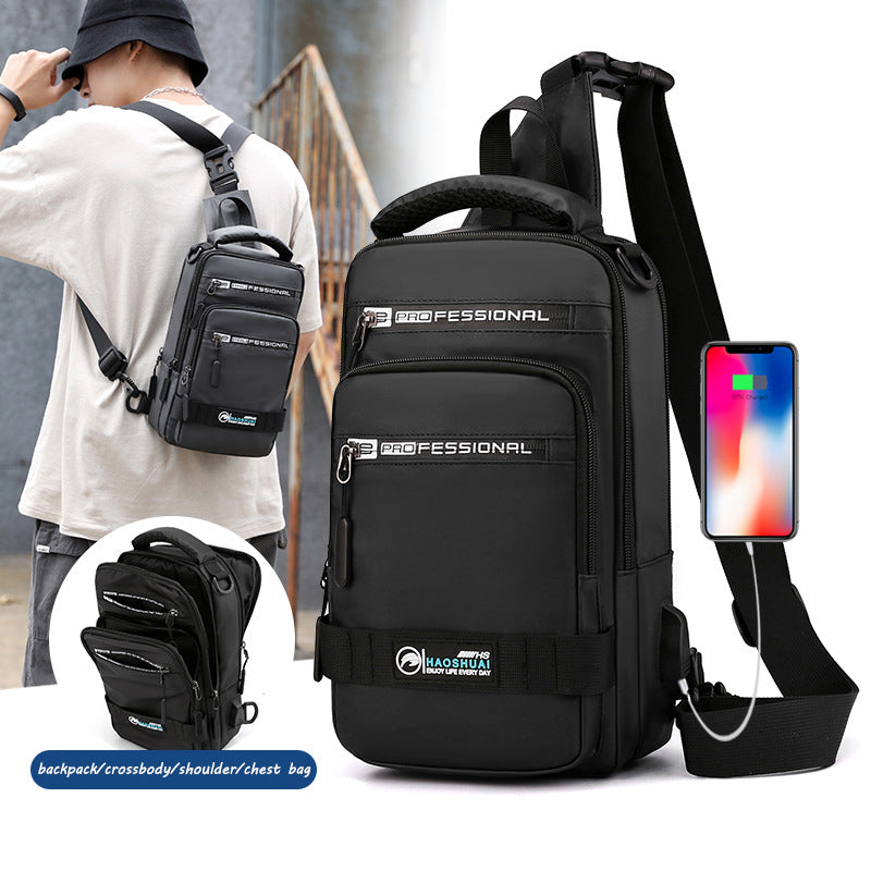 Multifunction Bags For Men Nylon Backpack Cross body Shoulder Bag With USB Charging Port